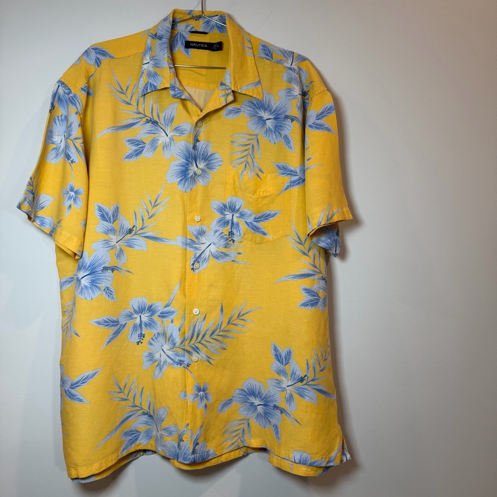 Vintage Nautica Short- Sleeve Button- Up Aloha Shirt- XL